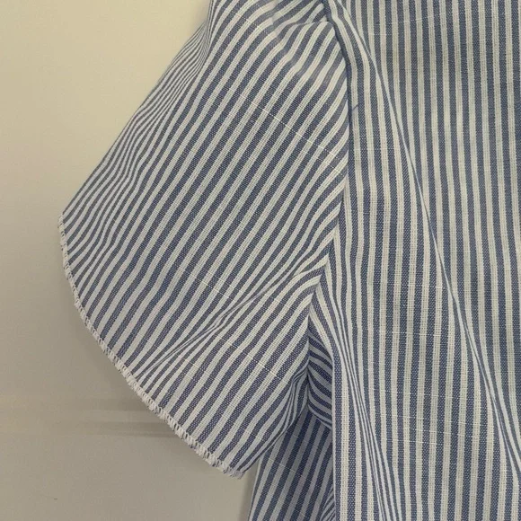 EMERY ROSE Blue & White Striped V-Neck Ruffle Sleeve Women's Blouse - Picture 9 of 9
